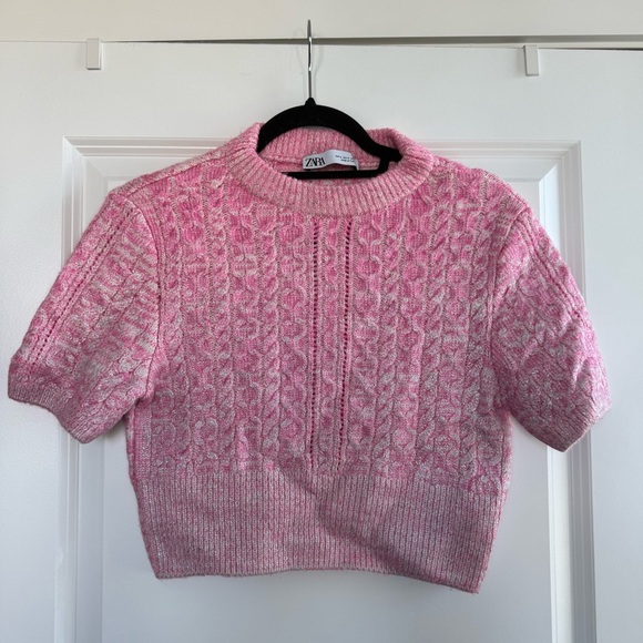 Zara Cable Knit Metallic Pink Cropped Sweater - Picture 4 of 11